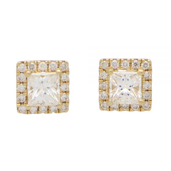 0.50ct Princess Cut Diamond Halo Cluster Stud Earrings