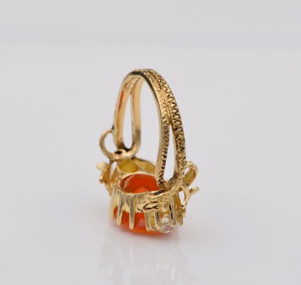 Rare Antique Victorian 3.80ct Natural Fire Opal .60ct Old Mine Cut Diamond Snake ring