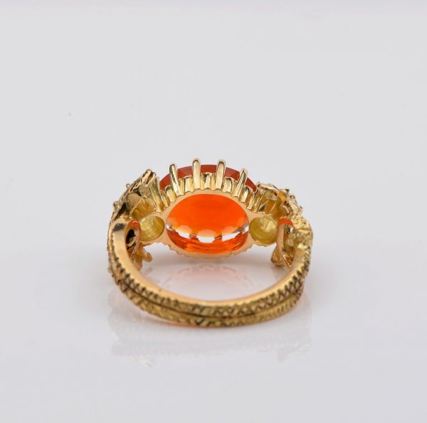 Rare Antique Victorian 3.80ct Natural Fire Opal .60ct Old Mine Cut Diamond Snake ring