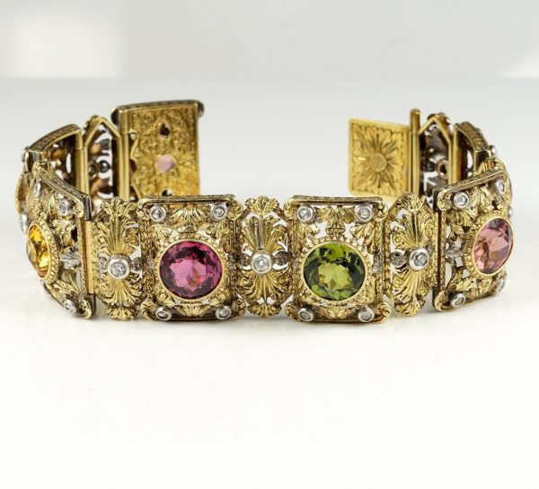 Rare Antique Edwardian 36.0 Carat Untreated Multi Gemstone Diamond Bracelet