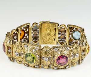 Rare Antique Edwardian 36.0 Carat Untreated Multi Gemstone Diamond Bracelet