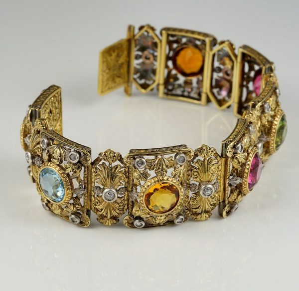 Rare Antique Edwardian 36.0 Carat Untreated Multi Gemstone Diamond Bracelet