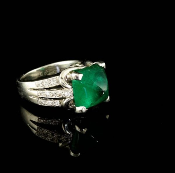 Vintage Art Deco 5.95ct Colombian Emerald and Diamond Rare Platinum Ring