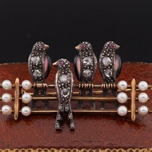 Antique Georgian French Pearl and Diamond Novelty Swallow Brooch