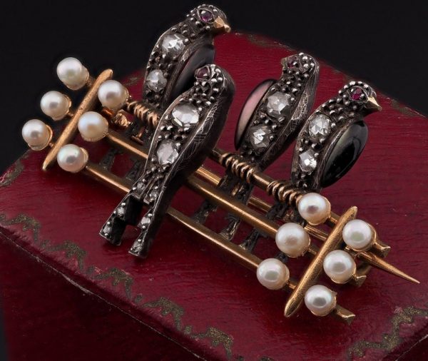 Antique Georgian French Pearl and Diamond Novelty Swallow Brooch