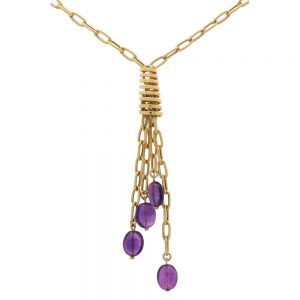 Vintage Italian Gold Amethyst Tassel Necklace