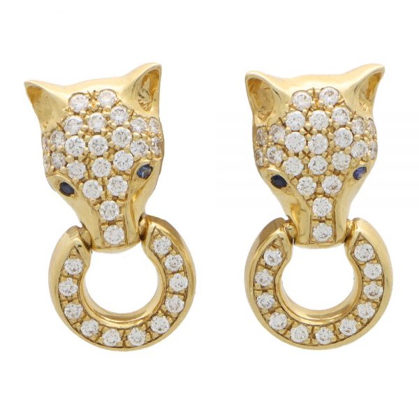 Vintage Diamond Fox Head Door Knocker Earrings