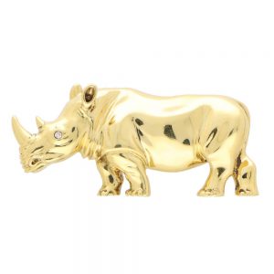 Vintage Diamond Set 18ct Yellow Gold Rhino Brooch