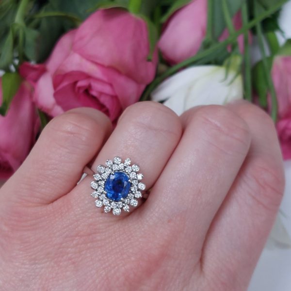 Modern 2ct Sapphire and Diamond Cluster Ring