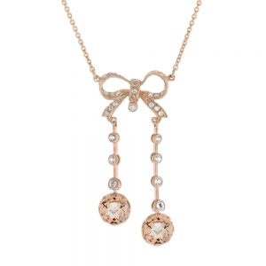 Edwardian Style Morganite and Diamond Negligee Necklace in Rose Gold