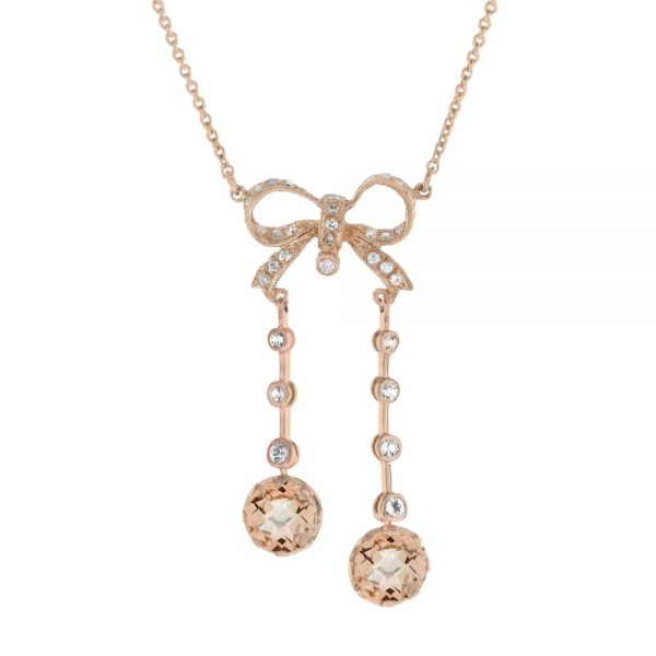 Edwardian Style Morganite and Diamond Negligee Necklace in Rose Gold