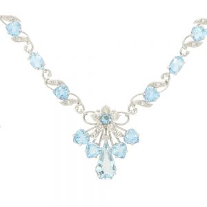 Aquamarine and Diamond Floral Spray Filigree Necklace