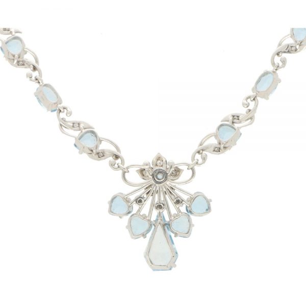 Aquamarine and Diamond Floral Spray Filigree Necklace