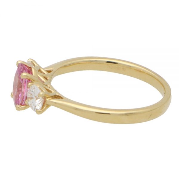 1.08ct Oval Pink Sapphire and Diamond Three Stone Ring