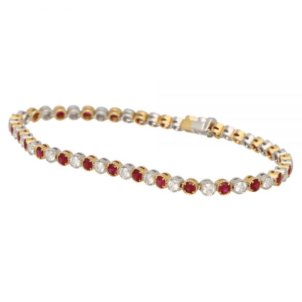 Contemporary Ruby and Diamond Line Tennis Bracelet