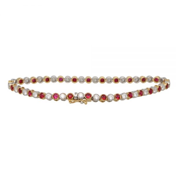 Contemporary Ruby and Diamond Line Tennis Bracelet