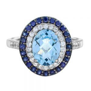 Contemporary Blue Topaz, Sapphire and Diamond Cluster Dress Ring