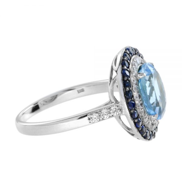 Contemporary Blue Topaz, Sapphire and Diamond Cluster Dress Ring