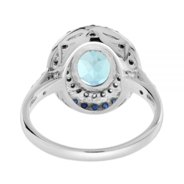 Contemporary Blue Topaz, Sapphire and Diamond Cluster Dress Ring