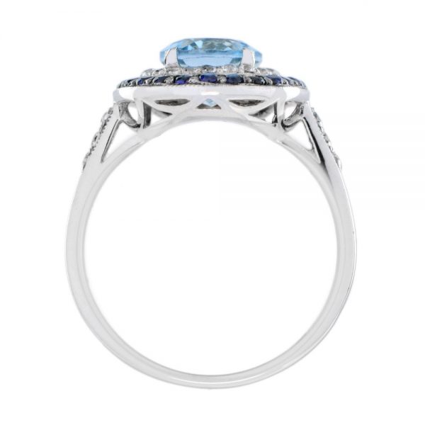 Contemporary Blue Topaz, Sapphire and Diamond Cluster Dress Ring