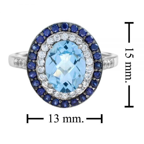 Contemporary Blue Topaz, Sapphire and Diamond Cluster Dress Ring