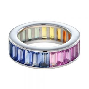 Baguette Rainbow Sapphire Full Eternity Band Ring