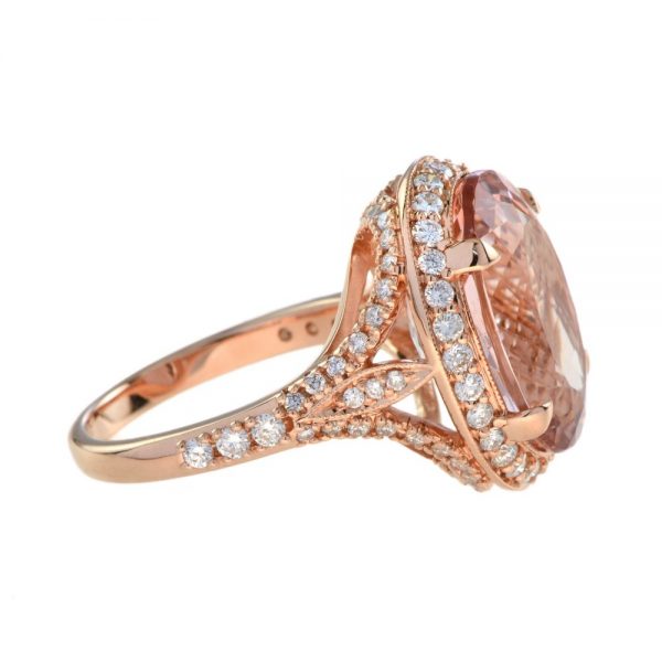 9.6ct Oval Morganite and Diamond Cluster Cocktail Ring in 18ct Rose Gold