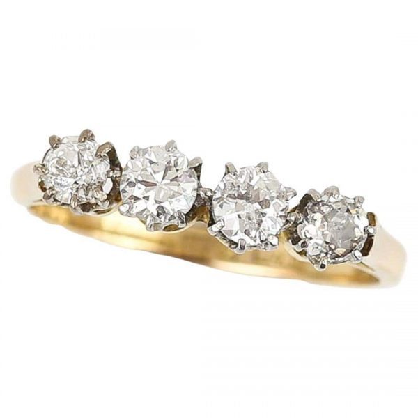 Vintage Mid-Century 18ct Gold and Platinum Four Stone Diamond Ring, Circa 1950