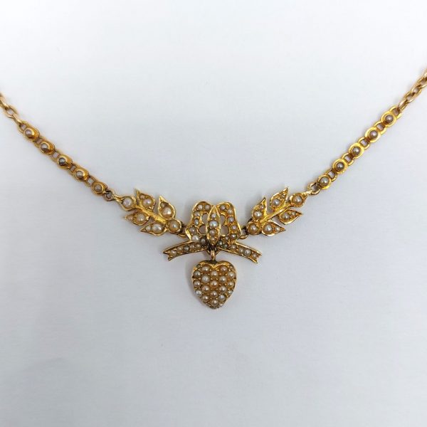 Victorian Antique Pearl Set Heart Necklace