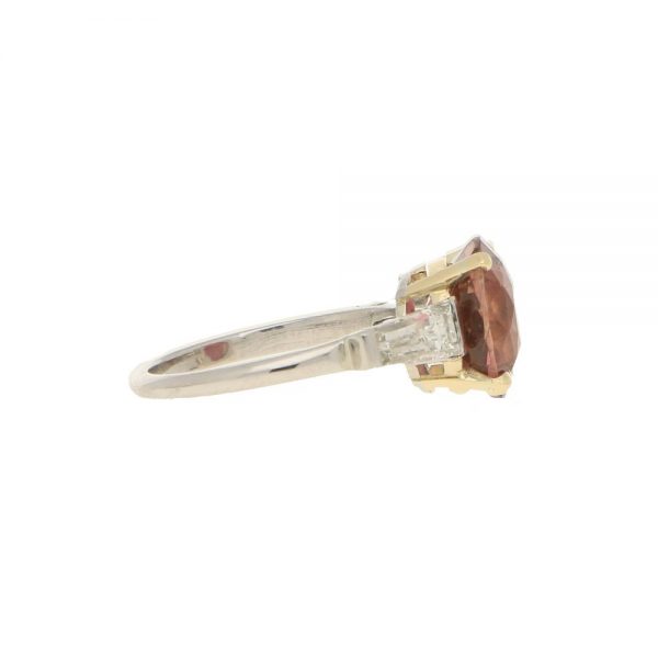 Pink Tourmaline Engagement Ring with Tapered Baguette Diamond Shoulders