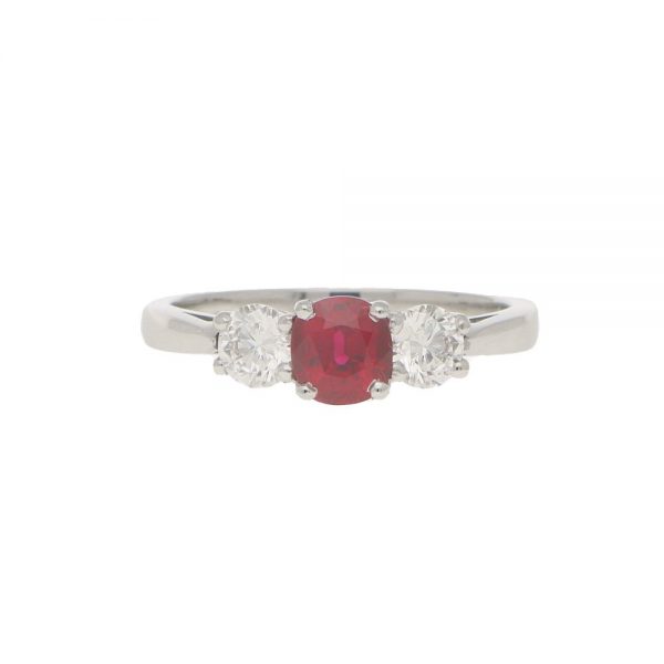 0.98ct Ruby and Diamond Trilogy Engagement Ring in 18ct White Gold
