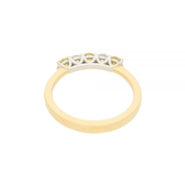 Natural Yellow and White Diamond Half Eternity Five Stone Ring in 18ct Yellow Gold