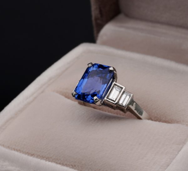 Magnificent Vintage 5.36ct Unheated Ceylon Sapphire and .70ct Diamond Platinum Engagement ring