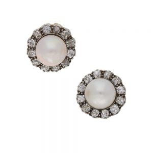 Antique Victorian Natural Pearl and Mine Cut Diamond Cluster Earrings