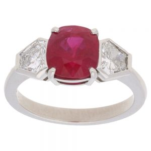 Ruby Diamond Three Stone Engagement Ring