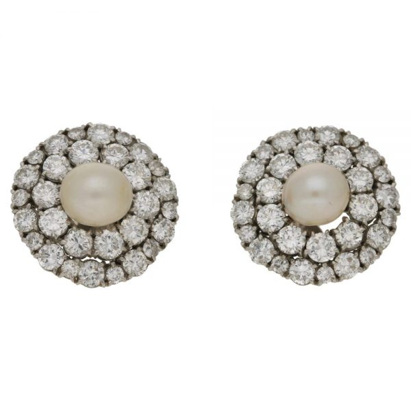 Antique Pearl and Diamond Cluster Earrings