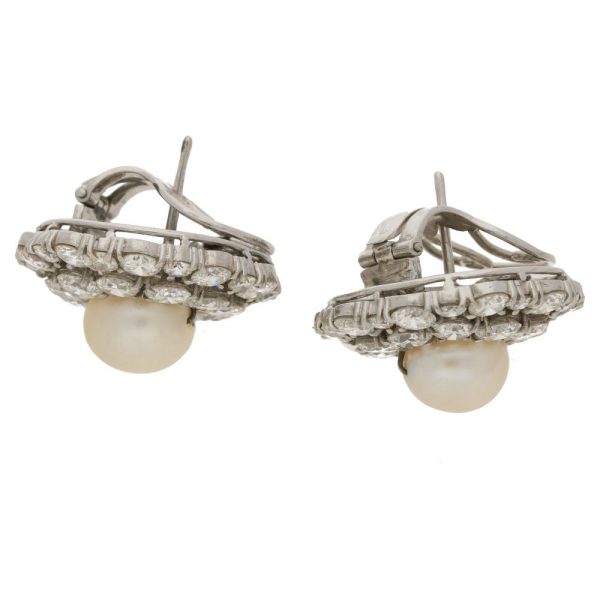 Antique Pearl and Diamond Cluster Earrings