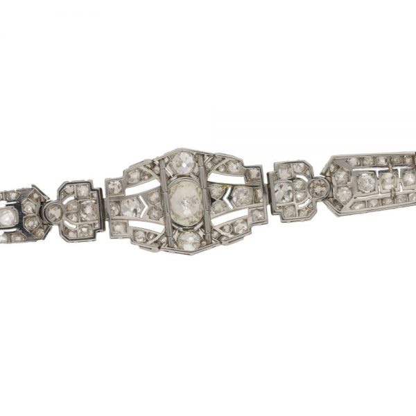 Antique Art Deco Diamond Plaque Bracelet in Platinum