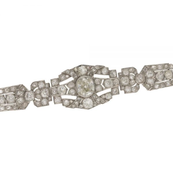 Antique Art Deco Diamond Plaque Bracelet in Platinum