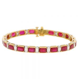 Ruby and Diamond Line Bracelet in Yellow Gold and Platinum