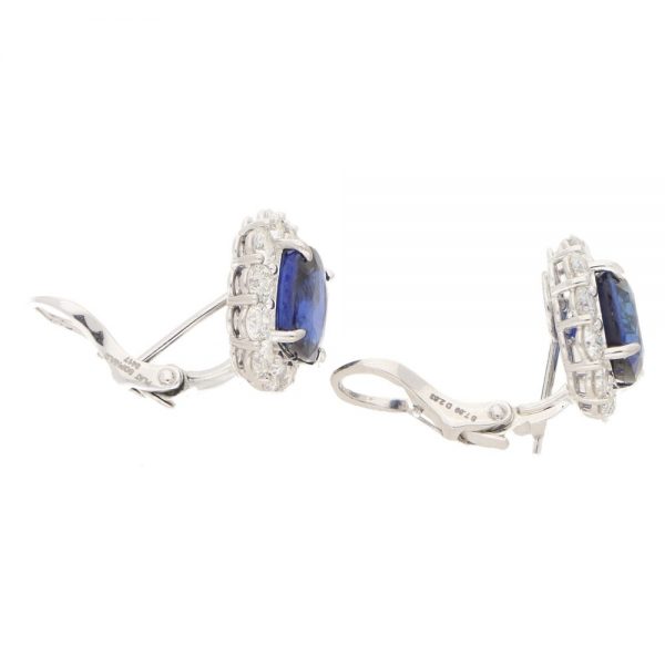 Sapphire and Diamond Cluster Stud Clip Earrings Platinum