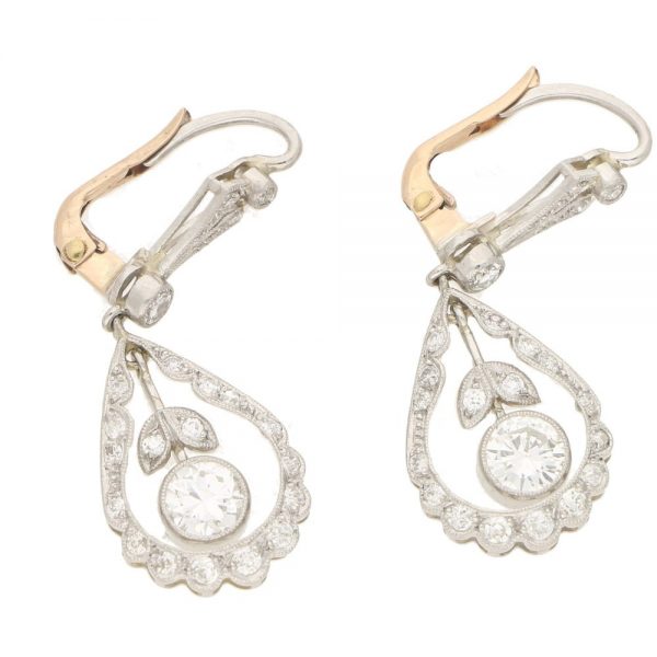 Edwardian Style Diamond Garland Pendant Earrings in 18ct White Gold
