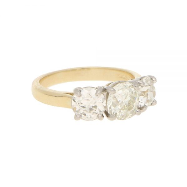3.06ct Three-Stone Diamond Ring in Yellow and White Gold
