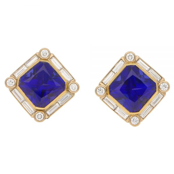 22ct Tanzanite and Diamond Clip Earrings in Yellow and White Gold