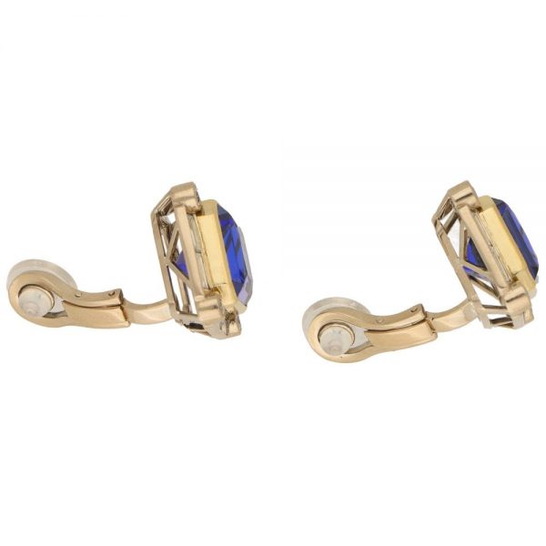 22ct Tanzanite and Diamond Clip Earrings in Yellow and White Gold