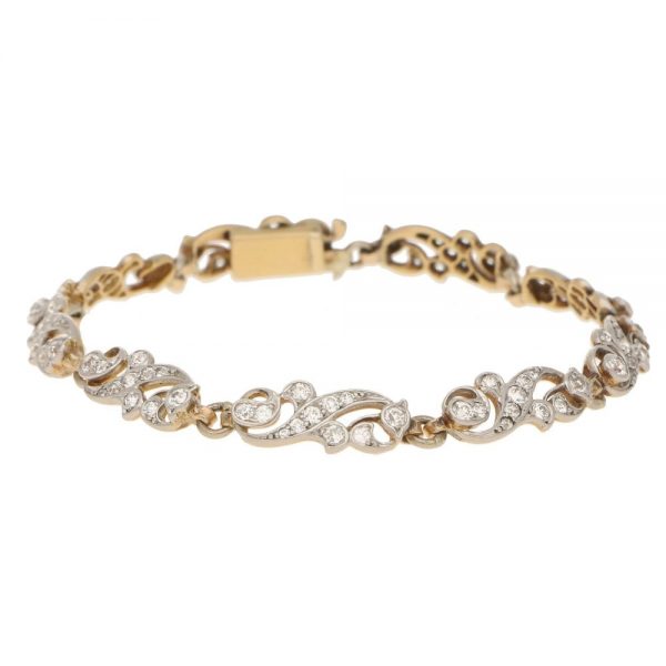 Antique Victorian Scrolled Diamond Bracelet in Silver on Gold