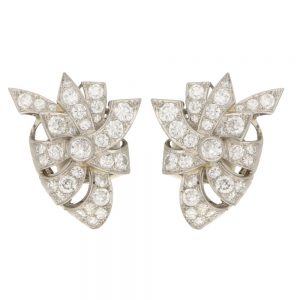 Vintage 4.20ct Diamond Bow Earrings in 18ct White Gold