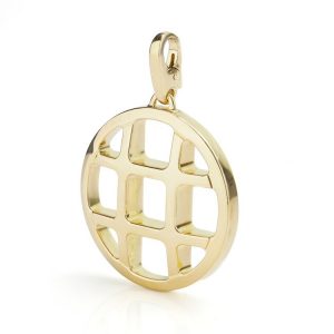 Cartier 18ct Yellow Gold Pasha Grid Pendant featuring a circular motif with the iconic square grid design. Made in Italy, Torino, After 2000