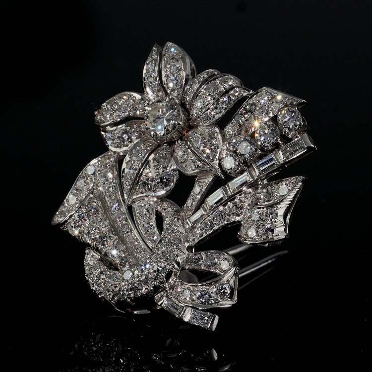 Vintage 4.52ct Diamond Floral Spray Brooch in Platinum