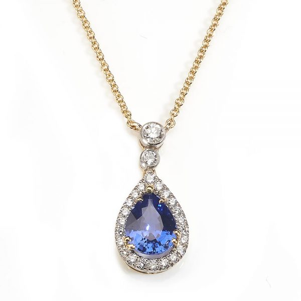 2.09ct Sapphire and Diamond Cluster Pendant Necklace